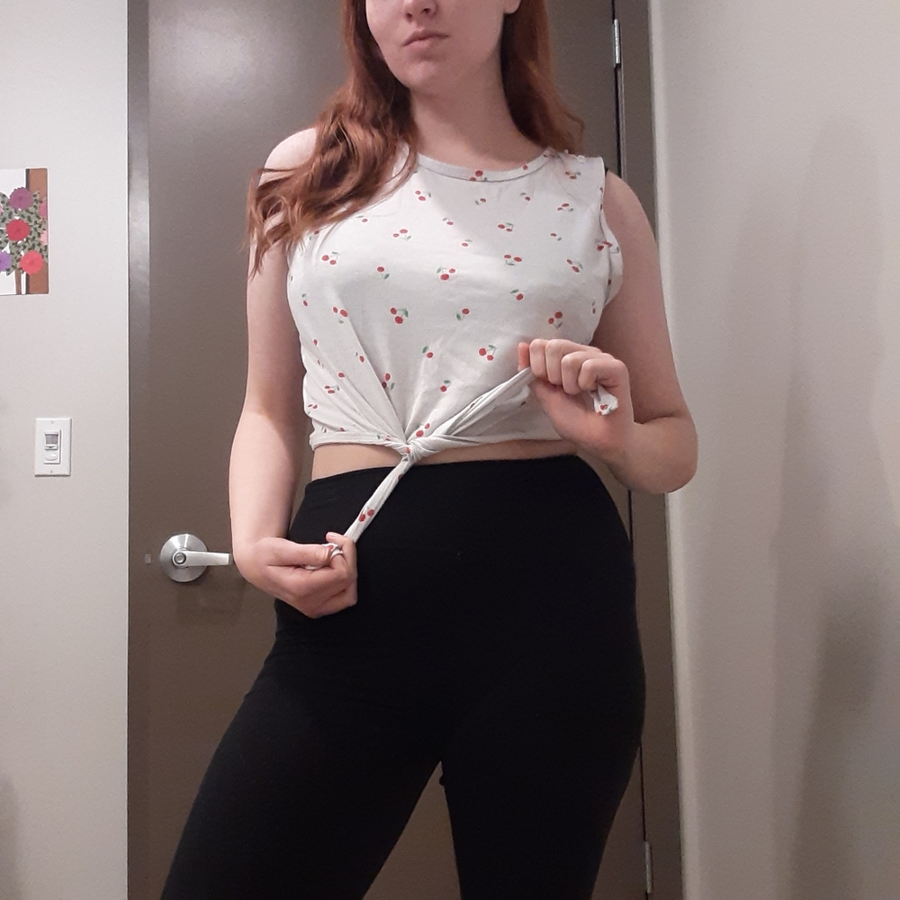 Cherry Print Crop With Tie